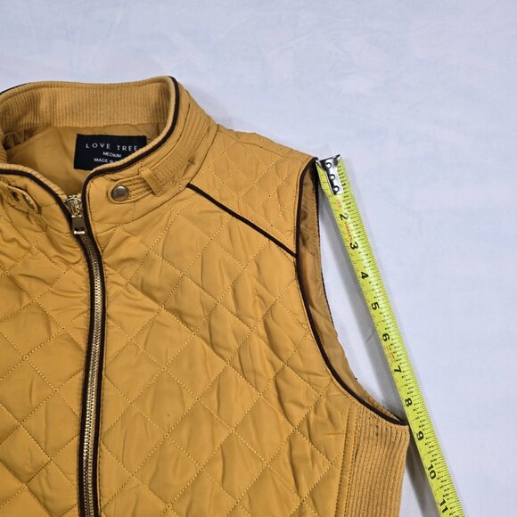 LOVE TREE Women's Quilted Puffer Vest Full Zip Size Medium Yellow / Gold Vest - Picture 9 of 12